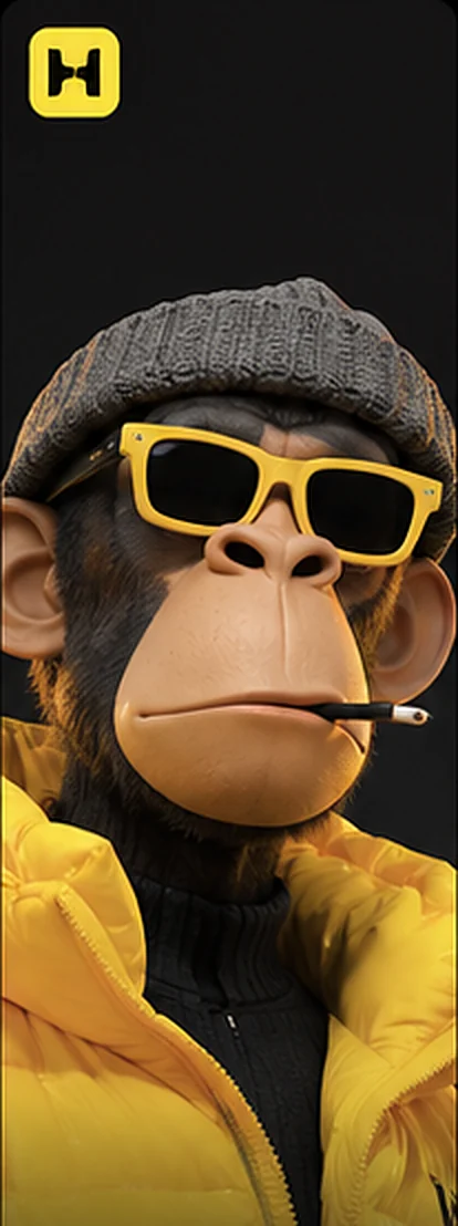 Jax, an AI ape in a beanie and yellow sunglasses
