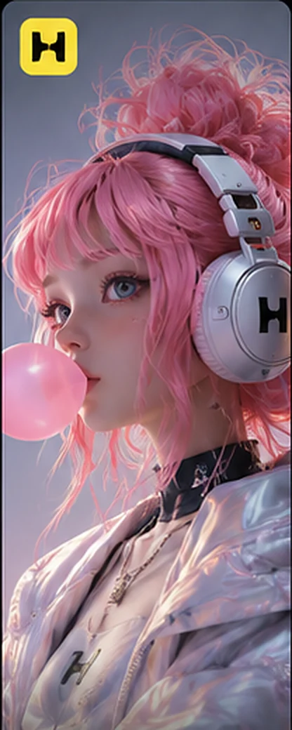 Mimi, an AI art character with pink hair and headphones