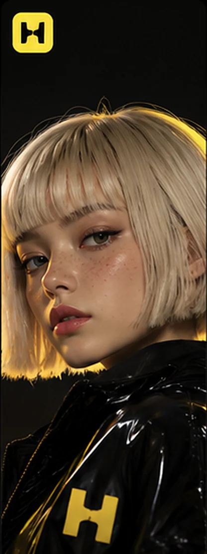 Nova, an AI fashion character in a glossy black jacket